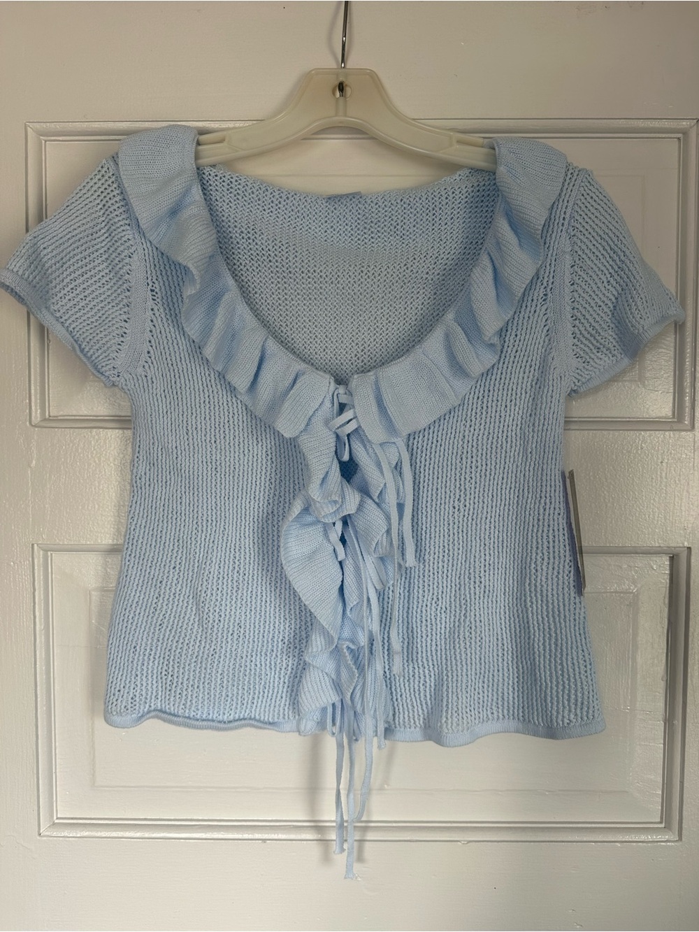 Wild Fable Blue Crochet Knit Ruffle Tie-Front Top NWT Sz S